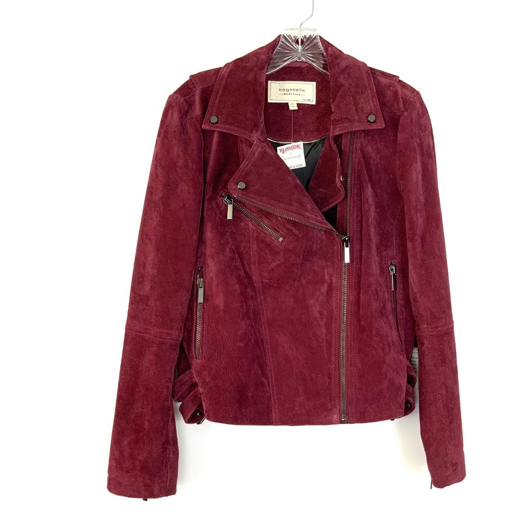New Bagatelle Leather  Suede Moto Jacket Maroon Sz M - Picture 3 of 16